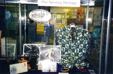  Society's Display in Nunawading Library for Heritage Festival 2000.    Theme was 'Our Sporting Heritage' in honour of 2000 Sydney Olympic Games.