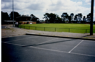 Grandstand in Walker Park on the corner of Dunlavin and Whitehorse Road, Mitcham. (Photograph taken from main entry to park)