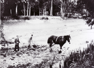 Dam being built on the south west corner of Canterbury and Blackburn Roads, Blackburn. Bellbird Hospital is now on this site.