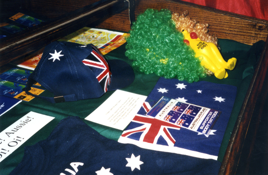 Temporary display of Sydney Olympic memorabilia in the Historical Society Museum, of items supplied by Barbara and Bob Gardiner.