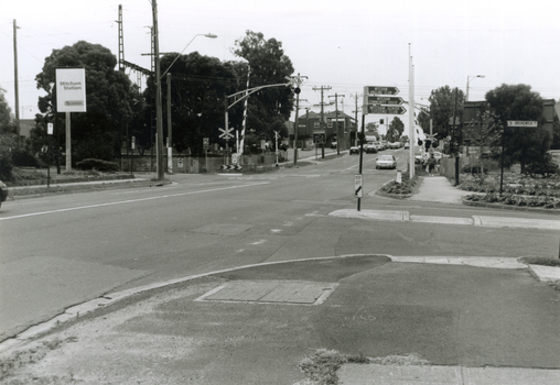 Corner of Mitcham Road and Brunswick Road, Mitcham, looking North towards Railway Crossing. 