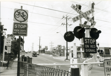 Railway Crossing on Heatherdale Road near Heatherdale railway station looking north towards intersection of Whitehorse and Heatherdale Roads,