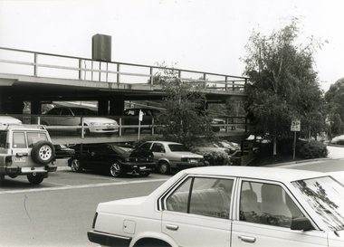 Physical description  Black and white photo of Mitcham Mall Multi-Storey Car Park at north end of Mall.