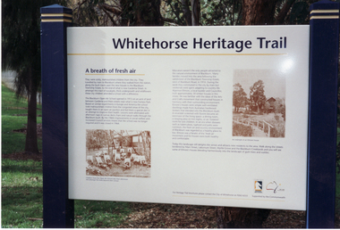 Display Board at Furness Park, Main Road Blackburn depicting the Open Air School. Part of the Whitehorse Heritage Trail.
