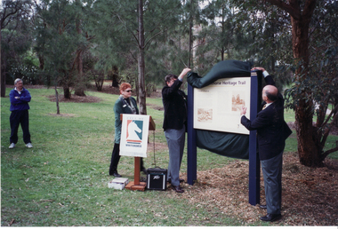 Opening of Whitehorse Heritage Trail at Furness Park Main Street Blackburn by the Mayor, Cr. Bill Bowie and Phillip Baressi, MHR and Lois Binnie, Heritage & Leisure Officer, City of Whitehorse.