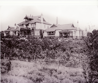 Deaf Mute Home adjacent to Blackburn Lake. Large building in centre of photo was the Administrator's Home and office. Either side are homes for males and females.