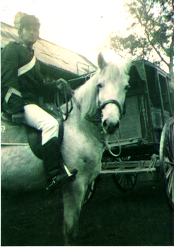  Film extra in costume on horse taken for a film 'The Great Escort Robbery' filmed on the Schwerkolt Cottage site for Channel Seven.