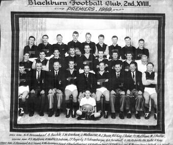 Black and white Copy of Blackburn Football Club 2nd 18 Team - Premiers 1959. 