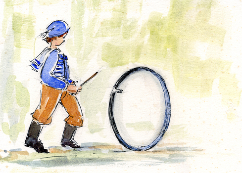  Boy with Hoop. Original in Toy Cupboard in Museum. Painted by Member, Bette Jones.