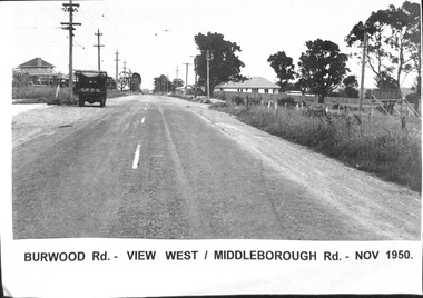 Black & white photograph of Burwood Road in 1950