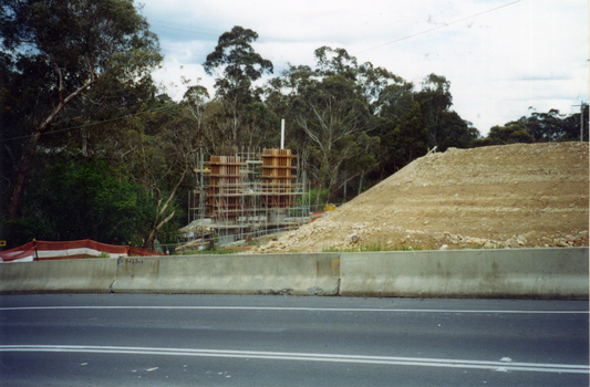 Coloured Photograph of bridge under construction in Deep Creek Road, Mitcham.