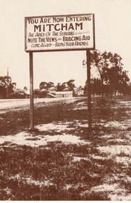  Sign on Whitehorse Road, Mitcham in the 1940s advertising Mitcham. 