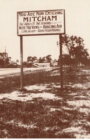  Sign on Whitehorse Road, Mitcham in the 1940s advertising Mitcham. 