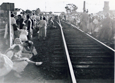 Photograph, Crowd at Mitcham Station, 1954
