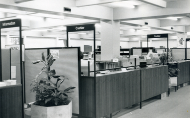 Photograph, Nunawading offices - cashier's counter, c 1988