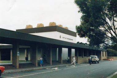  Municipal Offices of the City of Nunawading.  This  is of the vintage when the new Council Offices had been built and the original offices were made over to the Nunawading Library c 1991