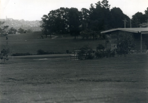 Morack Golf Course looking south to the final holes with the original club house on the right.