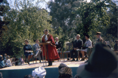 The opening of Schwerkolt Cottage in 1965 by the Mayor Cr. George Terry before introducing the Governor, Sir Rohan Delecombe on 17th October 1965
