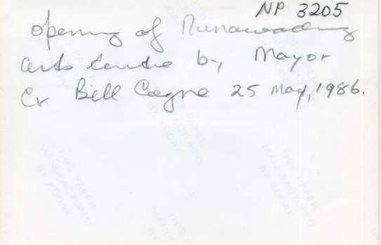 Opening of the Nunawading Arts Centre on the 25th May 1986 by the Mayor, Bill Coyne