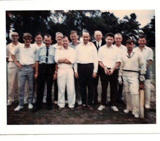 Photo of the Nunawading Council cricket team for a match against Box Hill Council . 