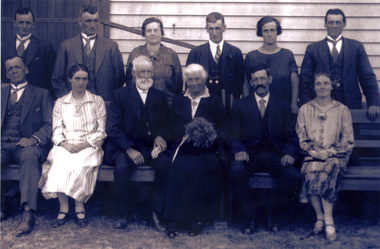 Photograph of Joseph and Mary Jane Tainton's family on the occasion of their 50th Wedding Anniversary. c1920
