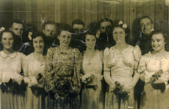 Mitcham identities at the Queen Victoria Hospital Auxiliary Ball c1942. Back row: Unknown, Roger Robinson, Ken Clode, Ray Ireland, Ray Crawford