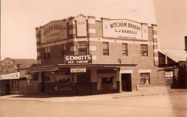 Barelli's Bakery, and shop, which was on the north-west corner of Whitehorse and Britannia Streets, Mitcham