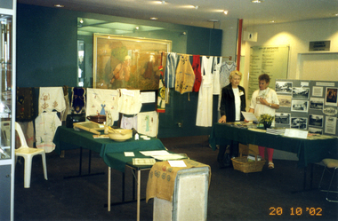 June Ventouras and Joan Henwood manning a Nunawading Historical display at the Nunawading Civic Centre.