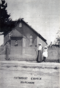 Mitcham Methodist Church which was erected in 1888, on the corner of Whitehorse Road and Richard Street, Mitcham