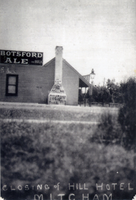 Hill Hotel, Mitcham, after it had closed in 1919. Graffiti on chimney.|See also NP1329. Alternative name - O'Callaghan's Hotel