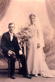 Sepia photo of the 1899 wedding of Arthur Edwards and Martha Course at Forest Hill .