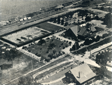Aerial photograph showing the Mitcham houses of Edgar and Stanley Walker