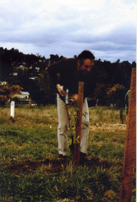 John Addie turning the first sod at a ceremony to mark the beginning of Yarran Dheran project in early 1970s.