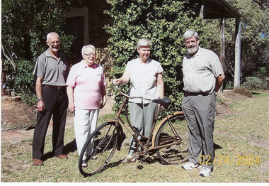 Bicycle used by Mrs Arthur Hooke of Blackburn being presented to Bob and Barbara Gardiner of the Whitehorse Historical Society