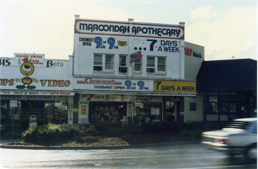 Chemist Shop near the north West corner of Whitehorse & Mitcham Roads, Mitcham in the late 1980s