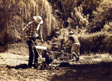 Archibald McArthur and one other tilling land on his property in Canterbury Forest Hill