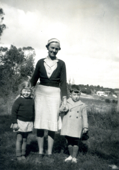 Two children - Lorraine Lee and Leslie Sritcher with carer at Forest Hill Residential Kindergarten.