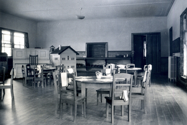 Playroom at the Forest Hill residential Kindergarten c1938, showing tables & chairs.