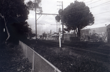 Black & white photograph of the precinct surrounding the Nunawading Station