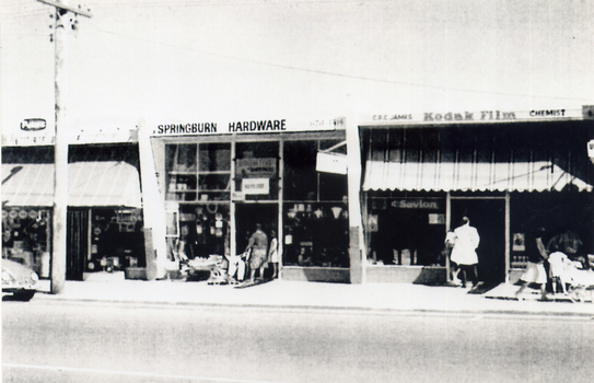 'Springburn Hardware' opened by Vivian Wood at the corner of Springfield and Surrey Roads, Blackburn North,