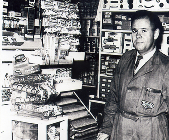 Vivian Wood in his hardware store 'Springburn Hardware' at corner of Blackburn &Springfield Roads Blackburn North