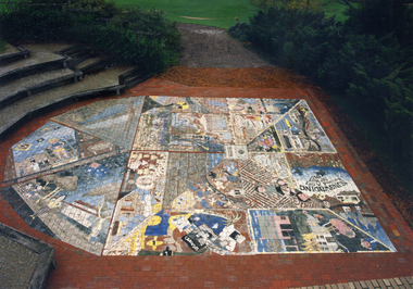 Ceramic Tile Project by the Nunawading Primary Schools Community Art Project which was installed in the Amphitheatre at the rear of the Nunawading Civic Centre.