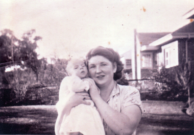 Loise Gearing with baby Chris at 85 Springvale Road Nunawading in the 1950s
