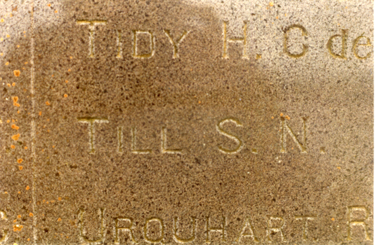 An enlargement of inscription at cenotaph at Clarence River. TILL.S.N.