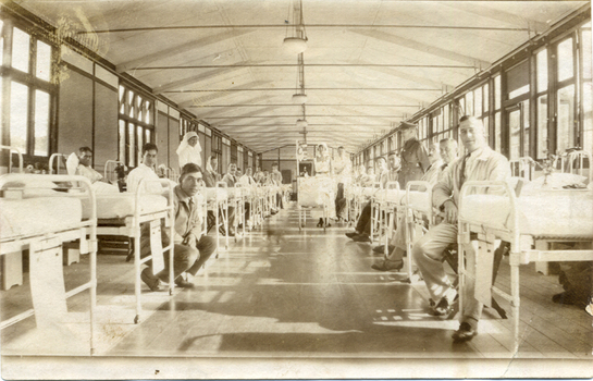 A military hospital ward WW1. An accompanier envelope addressed to MRS S.N. Till, Clive St, Mitcham, Vic.  Franked at Melbourne 13 March 1931