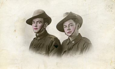 Two servicemen wearing slouch  hats. Sydney TILL on right.