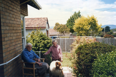 Alison Till with two collie dogs. 1996.