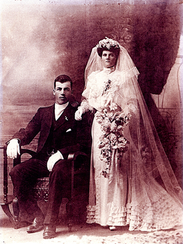 Sepia photograph of the 1906 wedding of James Henry Tainton and Rose Selina Fankhauser. 