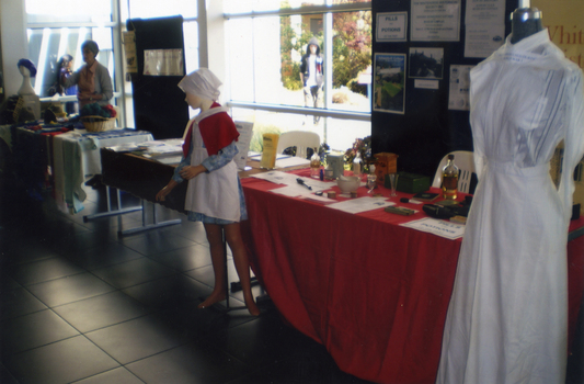 Nunawading Council Chambers showing the Whitehorse Historical Society display and information leaflets.