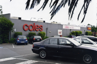 Part of the Coles Supermarket and the carpark on the eastern side of the building facing Mitcham Road.